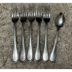 EKCO Bastille Dinner Forks • Beaded Teardrop Handle• Stainless Flatware Set of 5